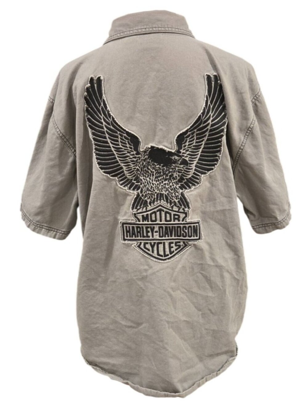 Harley-Davidson Genuine MotorClothes XL Gray Eagle Patch Work Shirt Snap Collar